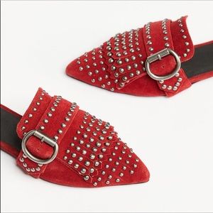 Jeffrey Campbell Red leather studded flats